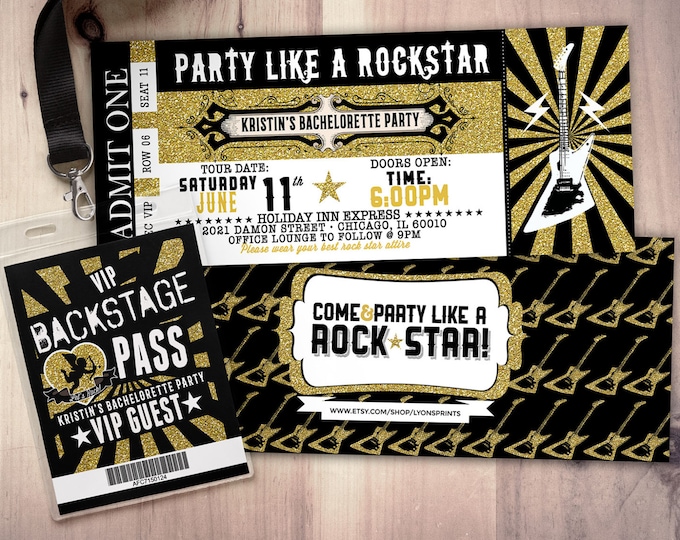 Bachelorette Party Invite/Bachelor Party invitation, ticket bridal shower invitation, rockstar bachelor, save the date, Digital files