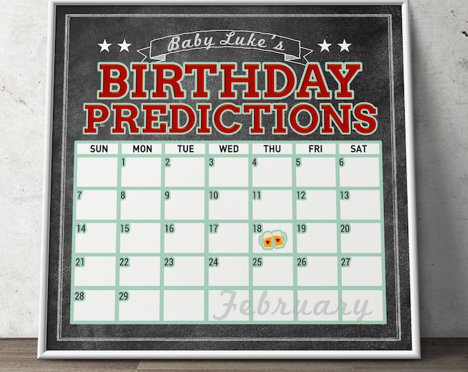 Baby Shower game, Baby is brewing, Coed baby shower, birthday predictions game, couples baby shower, BBQ, baby calendar sign