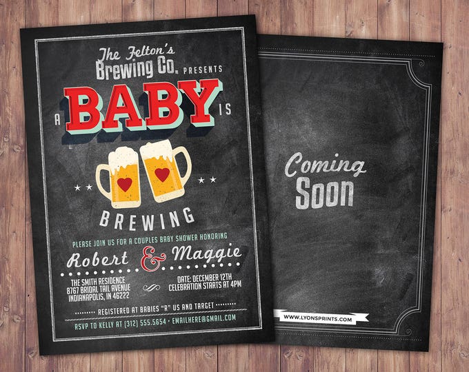 Baby is brewing, Coed baby shower invitation- Beer baby shower invitation- couples baby shower - holiday shower, Christmas, holiday baby