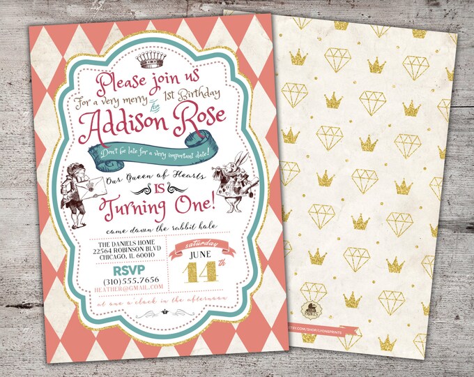 Tea Party, Wonderland Invitation, Birthday Invitation, through the looking glass, wonderland, baby shower printable