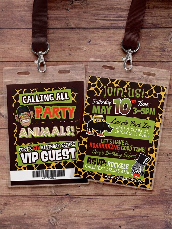 VIP pass, Wild Safari Invitation, Zoo Invitation, Birthday Invitation, PRINTABLE, Animal Party Invitation, party animal, African, Safari Il_570xn