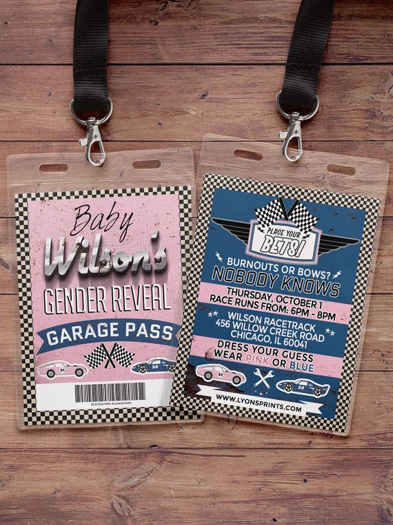 Gender reveal invitation, Retro Race Car Invitation, Pitt Pass, Vintage Race Car Invite, Race Car Birthday, VIP pass, baby shower Il_570xn