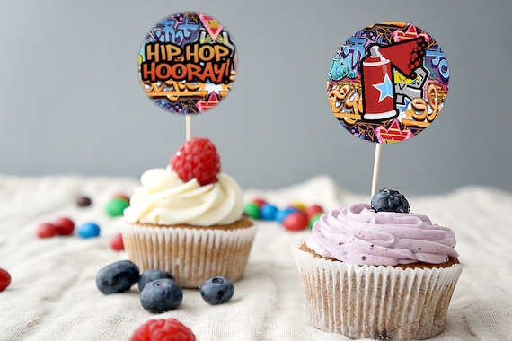 Cupcake toppers, Fresh Prince, Birthday, Baby Shower, Hip Hop, Swagger, 90s, Graffiti, Digital files ,90s party, HipHop party decor, hip hop Il_570xn