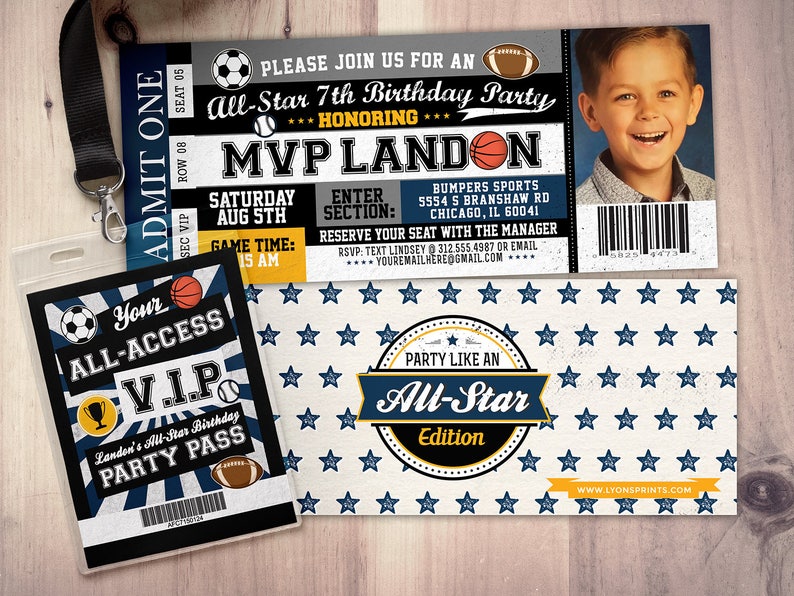 Vintage, All-Star Invitation // Little Slugger Birthday // BIRTHDAY invitation, boy birthday, sports birthday, ticket invitation SAMPLE PHOTO 2