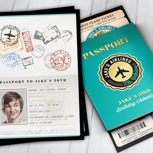 PASSPORT and TICKET birthday invitation, travel birthday party invitation, retirement party, going away party, travel, Digital files only