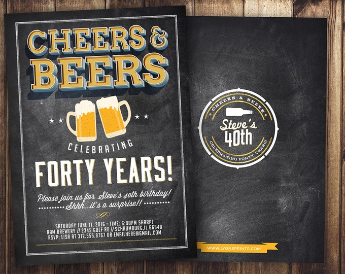 ANY AGE, Cheers and Beers invitation, beer, 21st, 30th, 40th, 50th, 60th, 70th, Surprise Birthday Party Invitation, adult birthday, cheers,