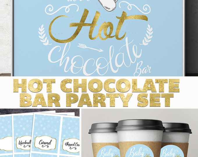Hot chocolate bar, Baby it's cold outside, Winter baby shower .chalkboard, couple baby shower, snowflake, hot cocoa, Holiday party