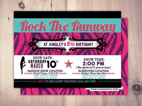 Rock the Runway, Limo, sleepover birthday party invitation- popstar invitation- rockstar party, fashion birthday, zebra print, Il_570xn