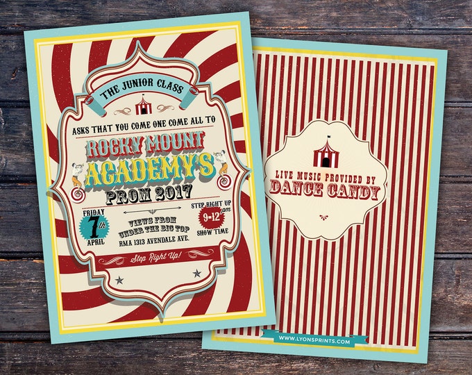 CIRCUS party prom Invitation- Carnival invitation-prom invitation- graduation party invitation-school dance invitation, prom invitation