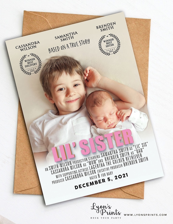 Customized poster announcement, Digital file only, holiday card, baby shower gift, big sister gift, big brother gift, Holiday gift Il_570xn