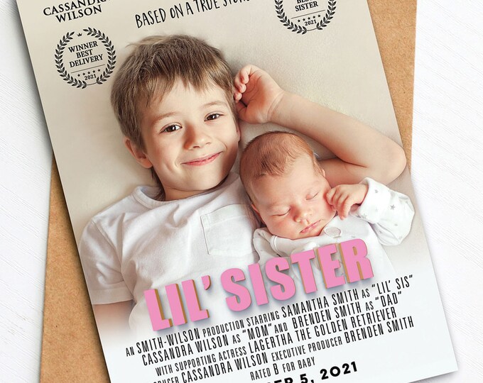 Customized poster announcement, Digital file only, holiday card, baby shower gift, big sister gift, big brother gift, Holiday gift