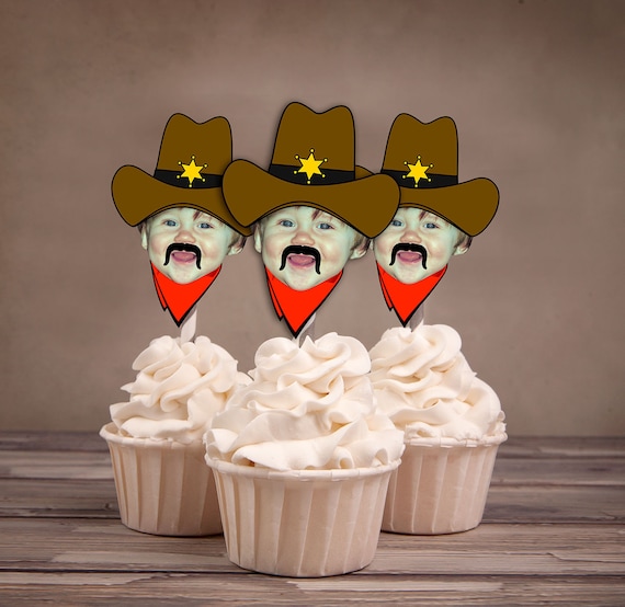 Photo Cupcake Toppers (Birthday Hat Design) Digital File - circus, carnival, under the big top, first birthday, 1st, western, cowboy,indians Il_570xn