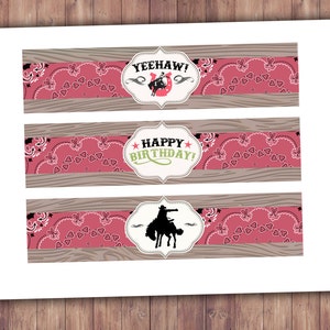 water labels, cowboy, cowgirl, rodeo, horse, western, labels, western birthday, vintage, country, horseback, label, Americana image 4