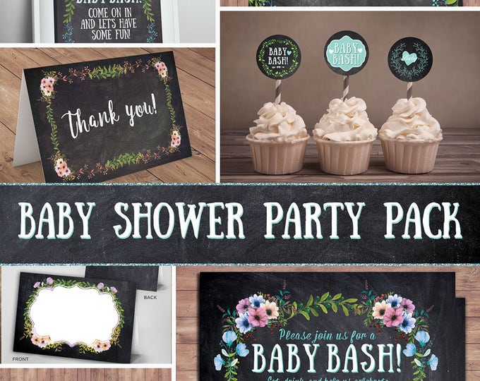 Floral, rustic, BOHO, BabyQ chalkboard couples co-ed Baby Shower BBQ invitation, baby-q, boy girl- baby is brewing, baby girl shower