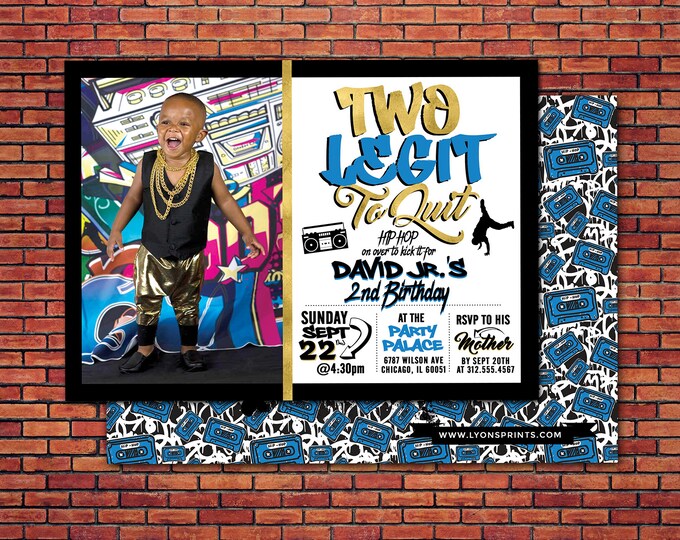 Two Legit To Quit, 2 Legit to Quit Hip Hop Birthday Invitation, 90s Party Invitation, Hop Hop Birthday Party, Printable Invitation