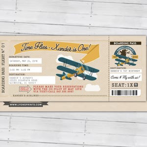 Time Flies, Vintage Airplane Boarding Pass Birthday Invitation Vintage, Airplane, first birthday, ticket invitation, Digital files only image 6