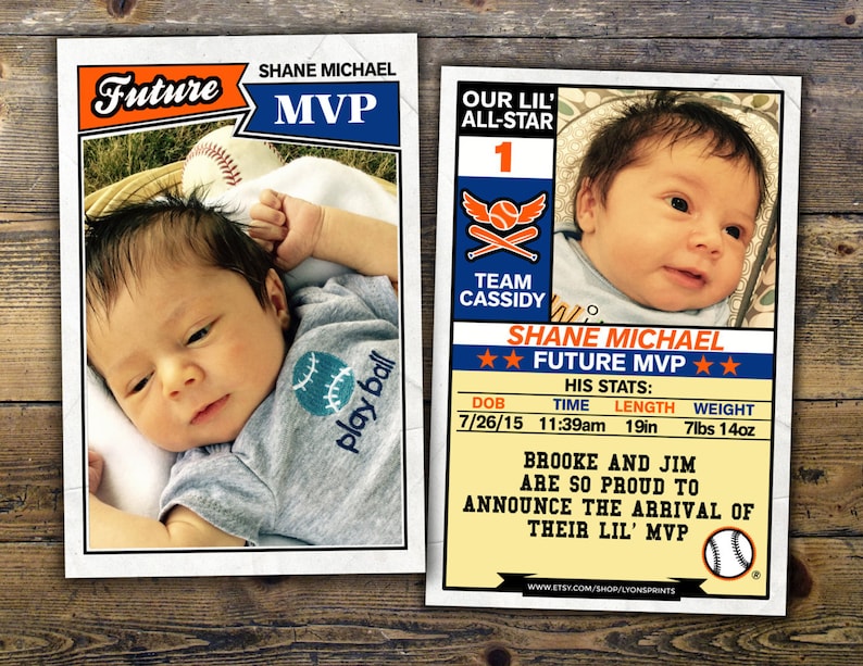 Baseball Card Football Pregnancy Announcement Birth Etsy