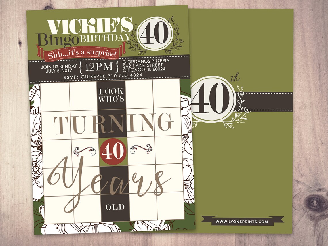 BINGO Card Birthday Invitation Surprise Party 30th 40th | Etsy