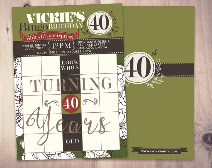 BINGO card birthday invitation, surprise party, 30th, 40th, 50th, 60th, 70th, party game