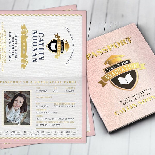 Graduation Party Invitation, Bon Voyage, travel, passport, invite, party, congrats grad, graduation party invite,  Digital files only