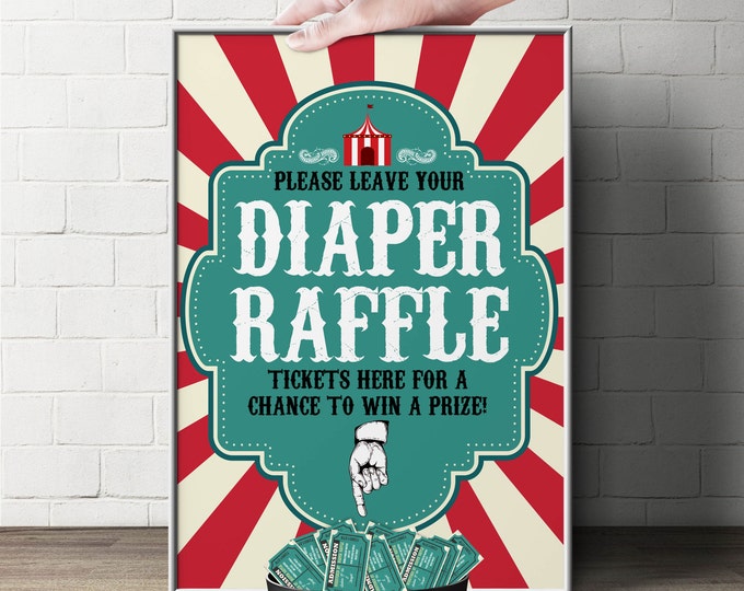 Diaper Raffle Sign "Vintage circus" (Printable File Only)  Bring Diapers for Mom Raffle, baby shower, baby shower games, baby shower sign