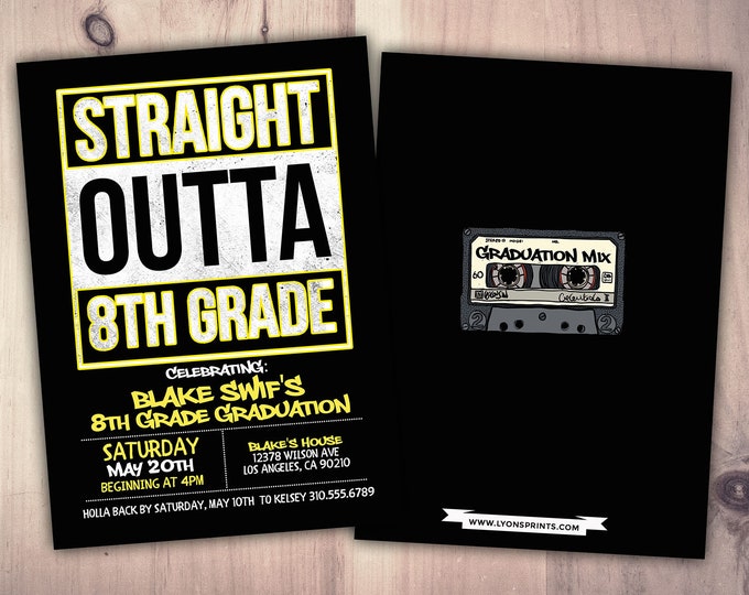 Straight outta, graduation party, Hip Hop, 90s party, birthday invitation, 8th grade grad, Graffiti, birthday, graduation, digital files