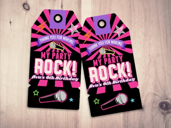 Party favor tag, Rock Star birthday, favor, boy birthday, personalized label, rock star party, rock star birthday, rock star, 80's, retro Il_570xn