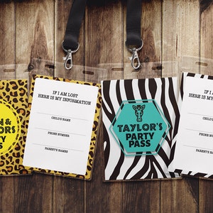 VIP PASS, ZOO verjaardag, identificatiekaart, Feestgunst, lanyard, dierenprint, dieren, safari, Afrika, Digitale bestanden