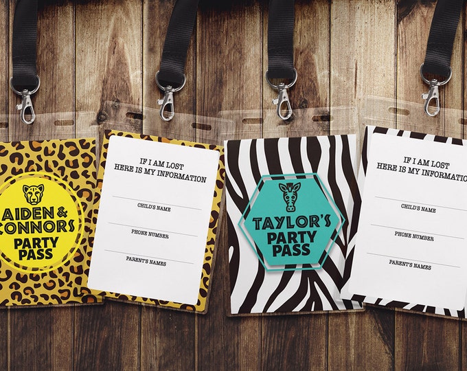 VIP PASS,  ZOO birthday, identification card, Party favor, lanyard, animal print, animals,safari, Africa, Digital files