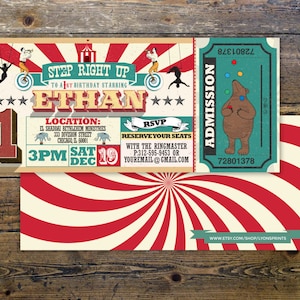 First Birthday- circus ticket-carnival ticket invitation - vintage circus, retro, ticket invitation, carnival, circus birthday invitation