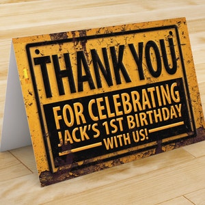 Carte de remerciement de construction - Cartes de remerciement personnalisées - invitation d'anniversaire - carte de remerciement d'anniversaire - merci de douche de bébé, camion à benne basculante