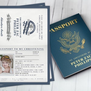 Passport  christening invitation, baptism invitation, birthday invitation, travel party Digital files only