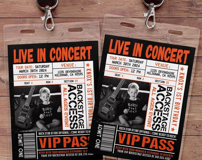 VIP pass invitation, backstage pass, VIP invitation, birthday invite, Rockstar Birthday invite, concert ticket invitation, Rockstar party