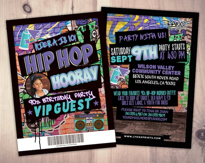 Hip Hop, Swagger, VIP PASS, backstage pass, Vip invitation, birthday invitation, pop star, lanyard, Fresh Prince, birthday, DJ, 90s party