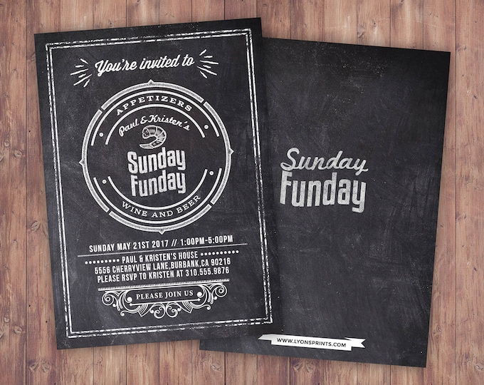 Sunday Funday, Cheers and Beers invitation, football, 21st, 30th, 40th, 50th, 60th, Surprise Birthday Party Invitation,  invite, football