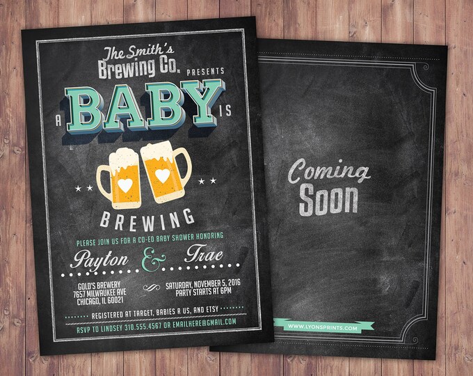 Baby is brewing, Coed baby shower invitation- Beer baby shower invitation- couples baby shower - girl baby shower - boy baby shower, BBQ