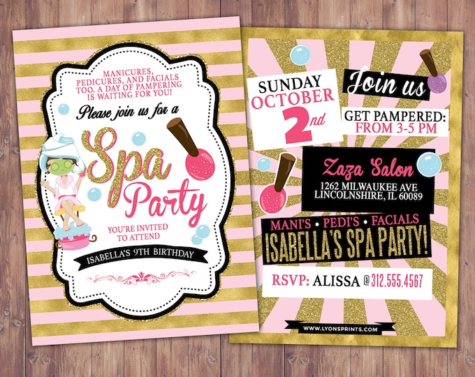 Spa party invitation, VIP PASS, backstage pass, Vip invitation, birthday invitation, pop star,  lanyard, Rock Star birthday, nail polish