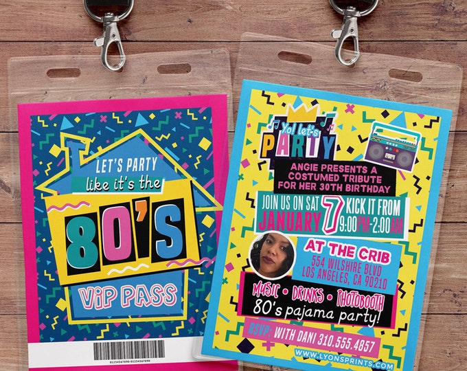 90's party, 80's party,Hip Hop, Swagger, VIP PASS, backstage pass, Vip invitation, birthday invitation, lanyard, birthday, fresh prince
