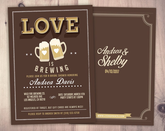 Coed bridal shower invitation- Beer bridal shower invitation- couples bridal shower - bridal shower- Beer and BBQ, love is brewing