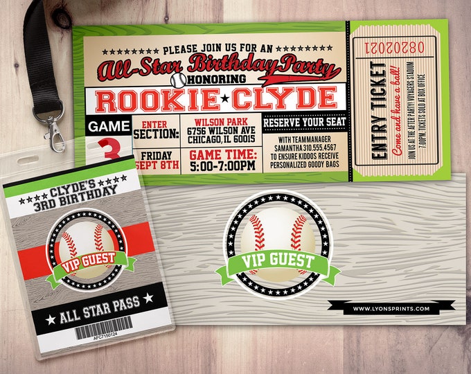 Vintage, baseball, All-Star Invitation //  Little Slugger Birthday // VIP pass,  sports birthday, home run birthday