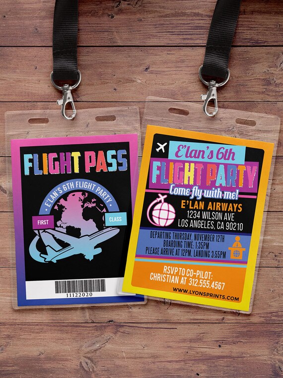 Flying, VIP Pass, flight pass, invitation, birthday invitation, travel party travel party, flying party, airplane, vintage, Neon party Il_570xn