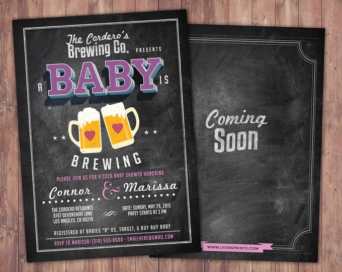 Baby is brewing, Coed baby shower invitation- Beer baby shower invitation- couples baby shower - girl baby shower - boy baby shower, BBQ