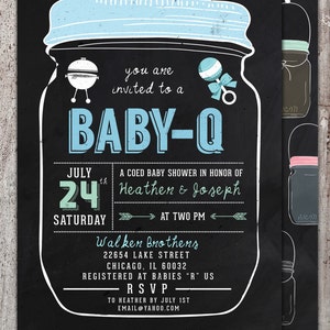 BABY Q-inbjudan, BabyQ-babyshowerinbjudan, Inbjudan till grillfest i trädgården, Inbjudan till babyshower för blandad elev, bild 2