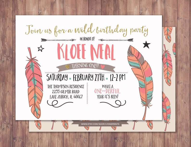 Tribal Birthday Invitation BOHO Birthday Invite Feathers - Etsy