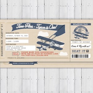 Time Flies, Vintage Airplane Boarding Pass Birthday Invitation Vintage, Airplane, first birthday, ticket invitation, Digital files only image 8