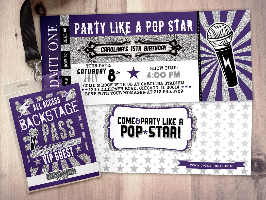 ROCK STAR Concert Ticket Birthday Party Invitation- Music Invitation ...