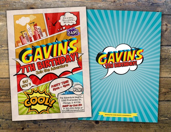 Superhero Invitation / Superhero birthday invite - DIY superhero birthday party printable, sleepover party, comic, boy birthday, hero Il_570xn