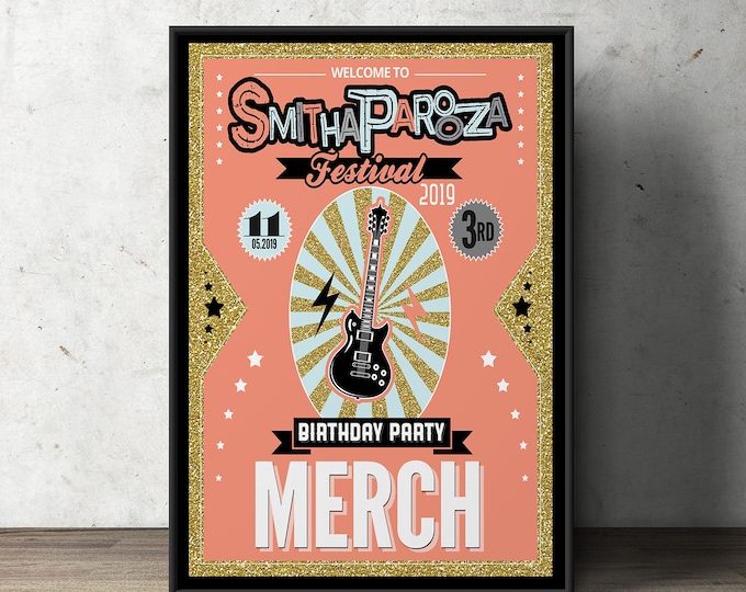 Birthday Party sign "ROCKSTAR" (Printable File Only) , baby shower, party decorations, party supplies, rockstar party, rockstar sign, poster