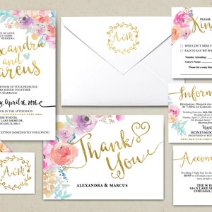 Floral, rustic, BOHO, Wedding Invitation Printable, Kraft,Wedding Invitation Suite, RSVP, monogram, info card, hand lettered typography