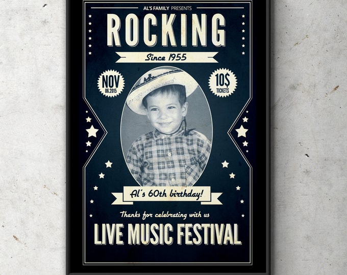 Rock star poster, sign, rock star invitation, concert ticket birthday party invitation- Music invitation- rockstar party, surprise party,